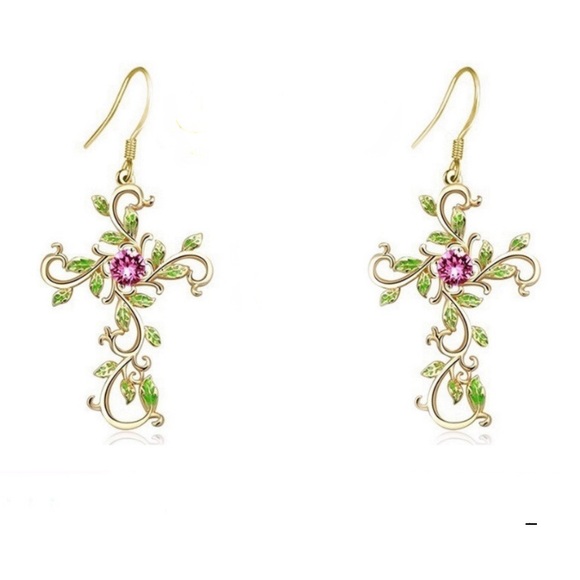 Fashion Jewelry Jewelry - Gemstone Cross Earrings